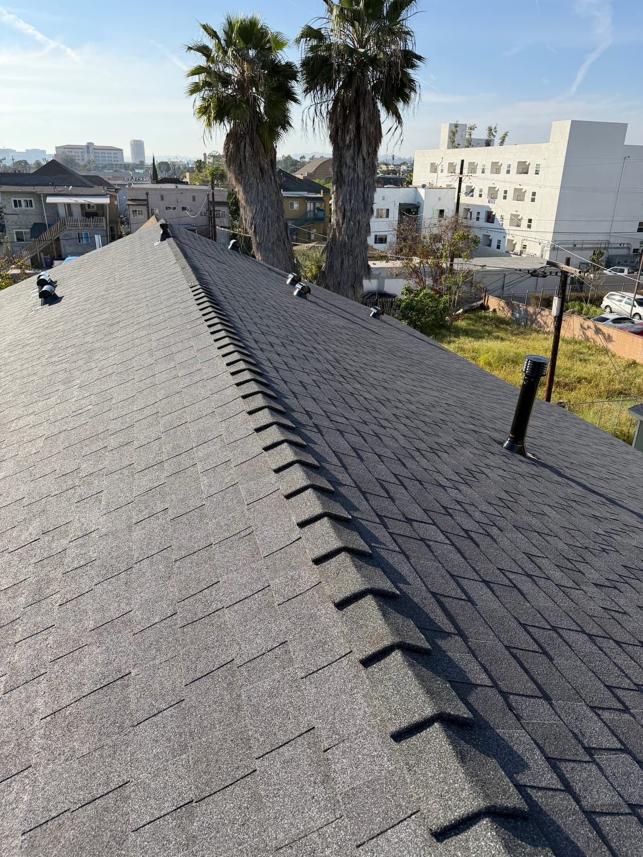New asphalt shingle roof installation on a Los Angeles home by Bright Future Homes